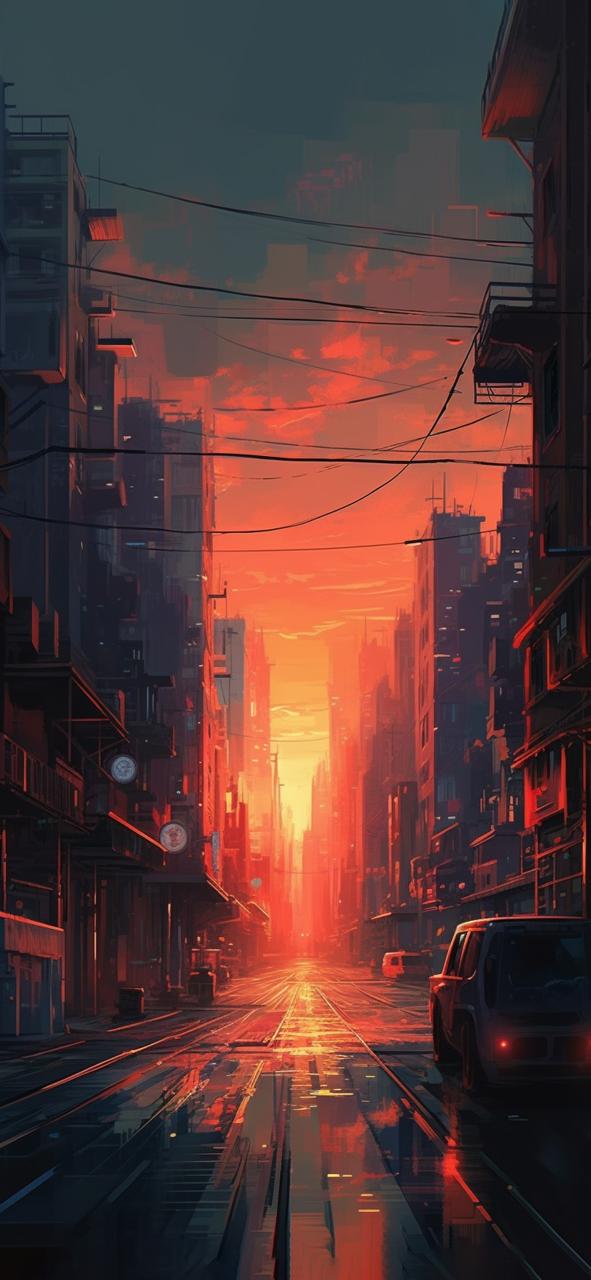 Download Orange Sunset In The City