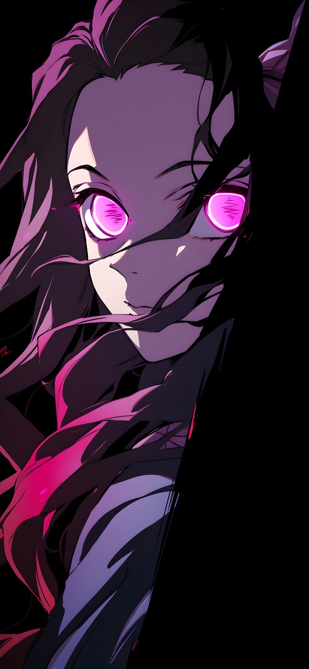 Download Nezuko Pink Eyes Dark Portrait