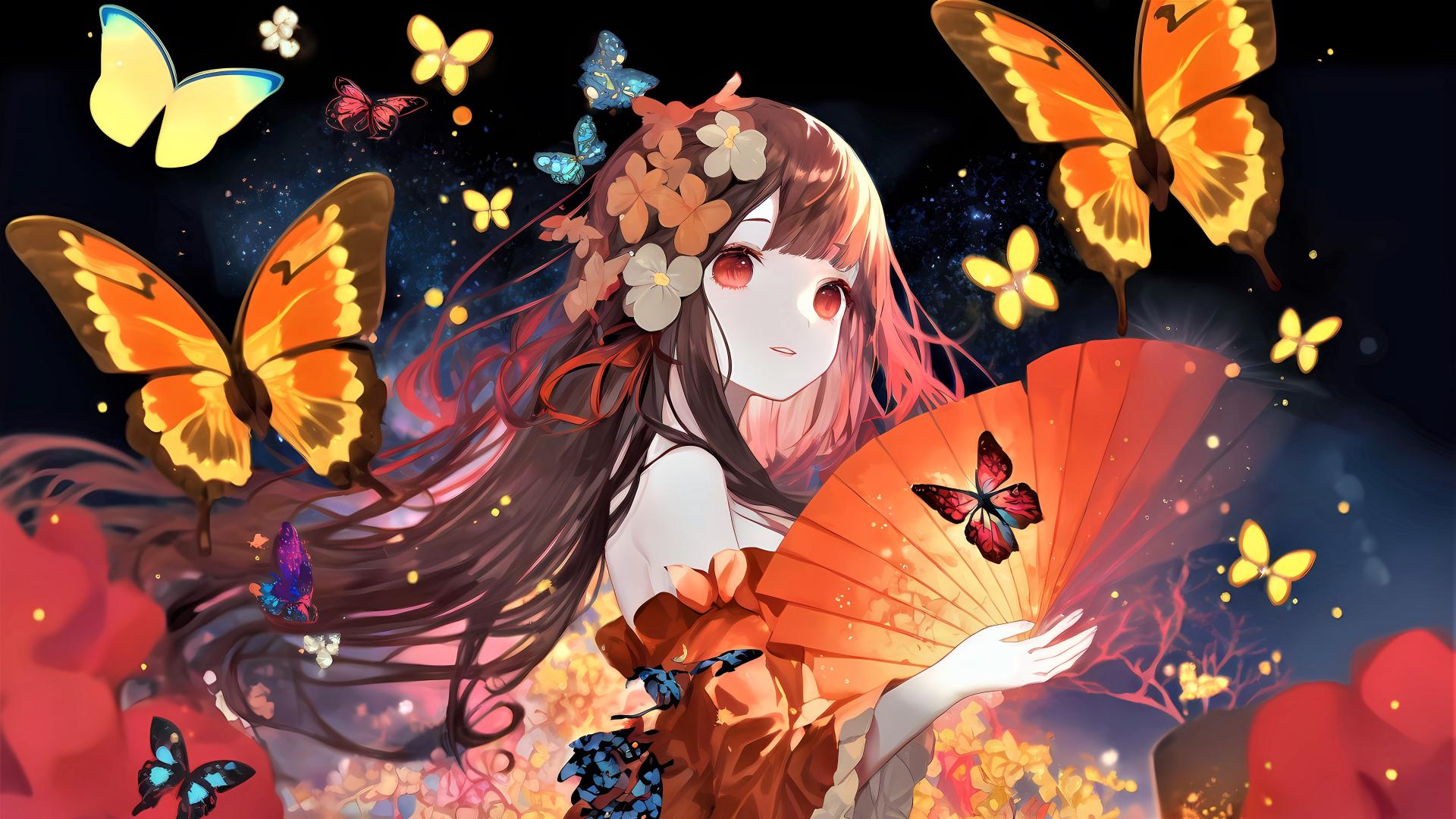 Download Anime girl Butterflies