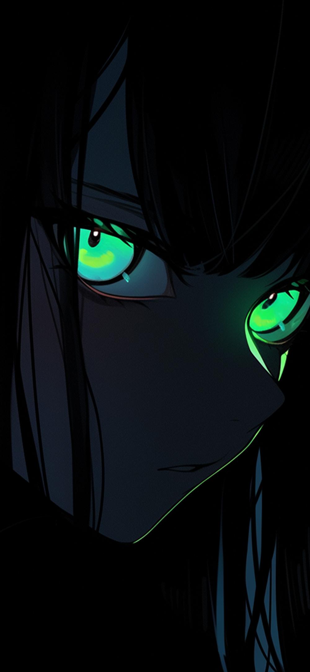 Download Dark Anime Girl With Glowing Green Eyes