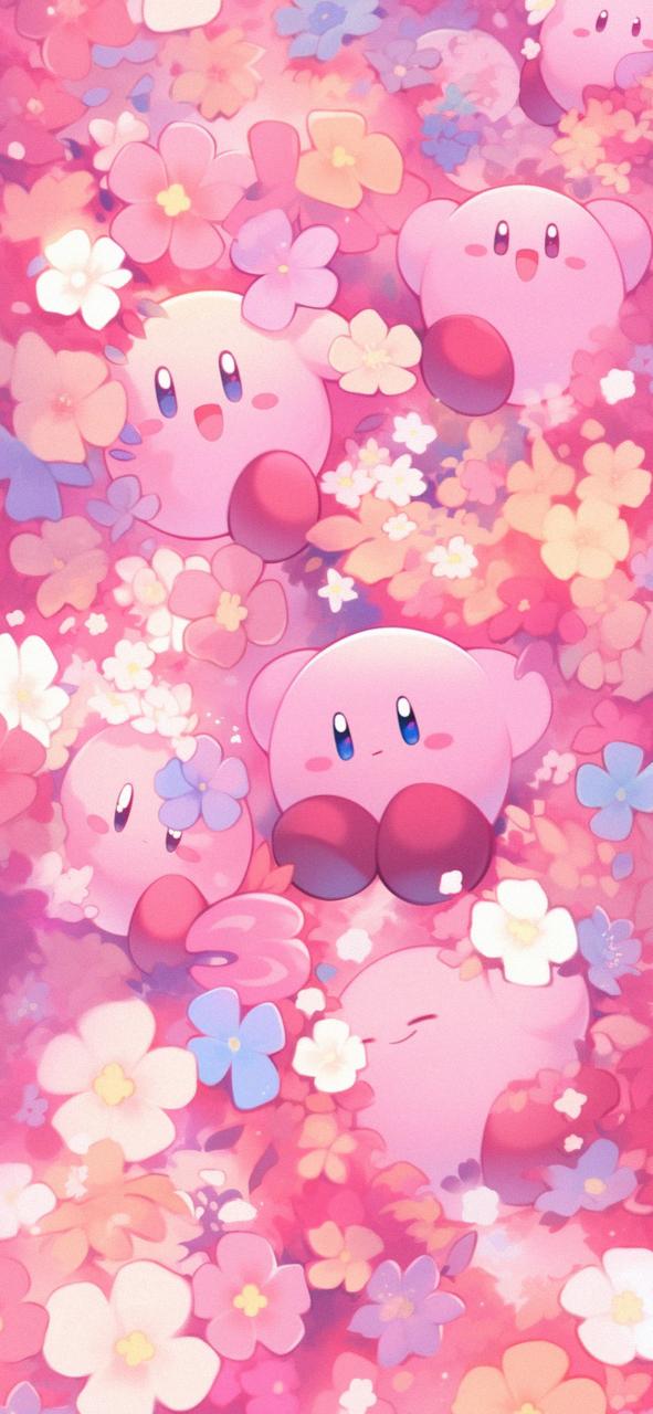 Download Kirby Playing Among The Flowers Art