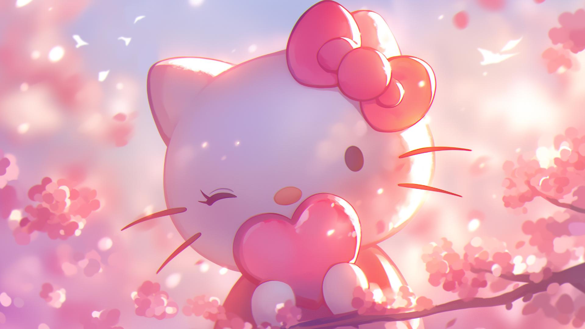 Download Hello Kitty Pink Heart Sakura Blossom