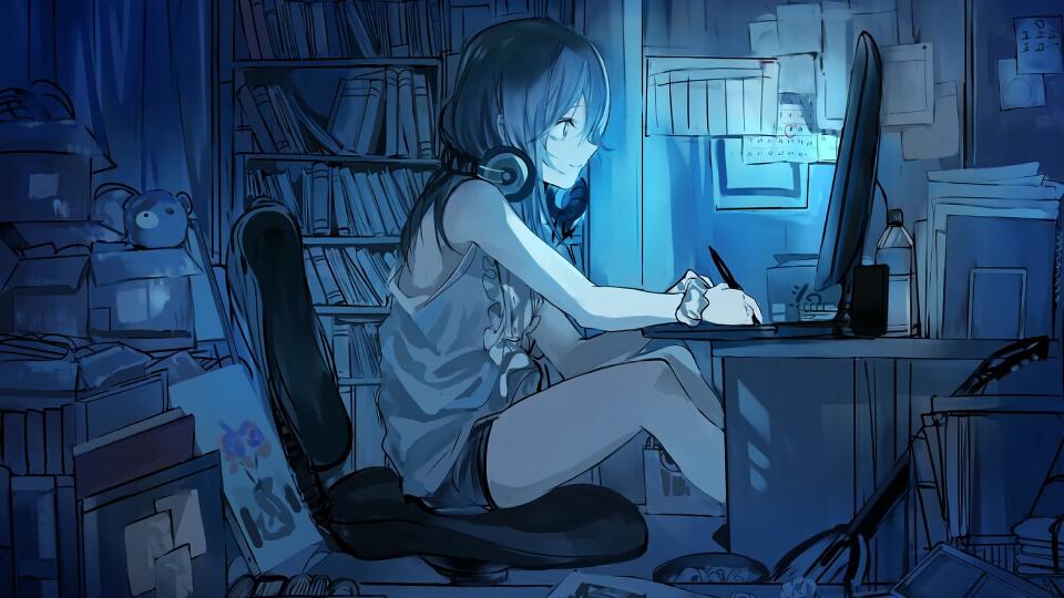 Download girl using computer anime