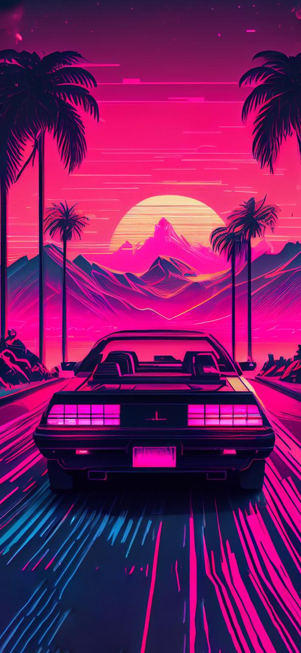 Download Synthwave Car On The Road