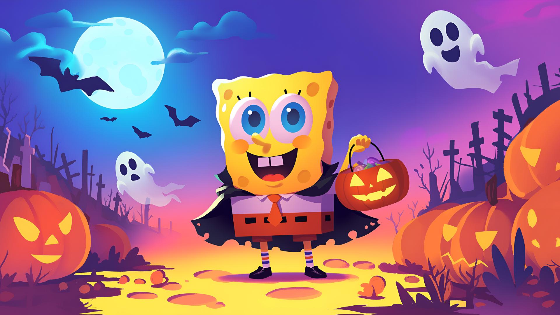 Download Spongebob In Halloween Costume Desktop Wallpaper 4k