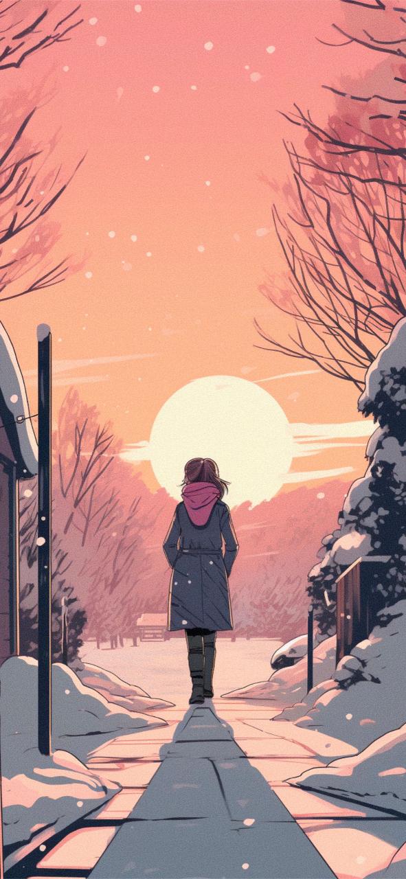 Download Winter Sunset And Girl