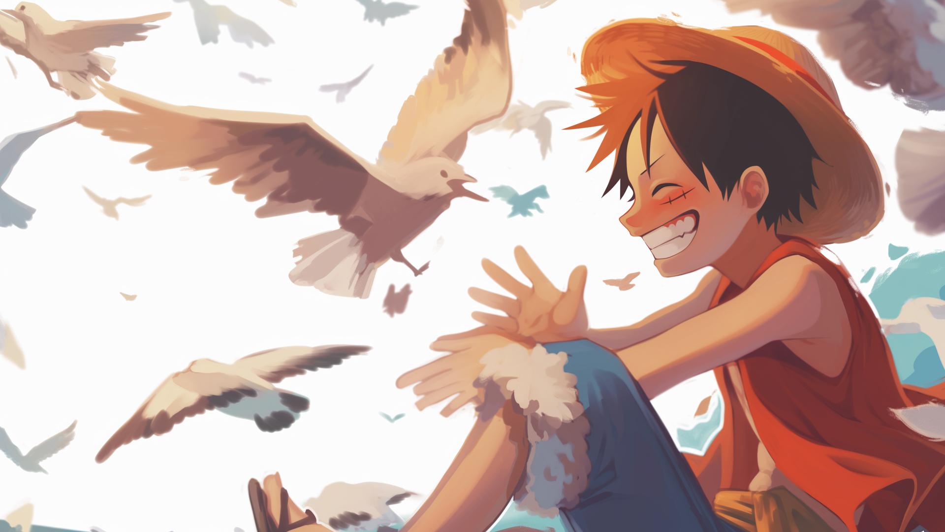 Download Luffy One Piece Smiling Seagulls Freedom Desktop Wallpaper