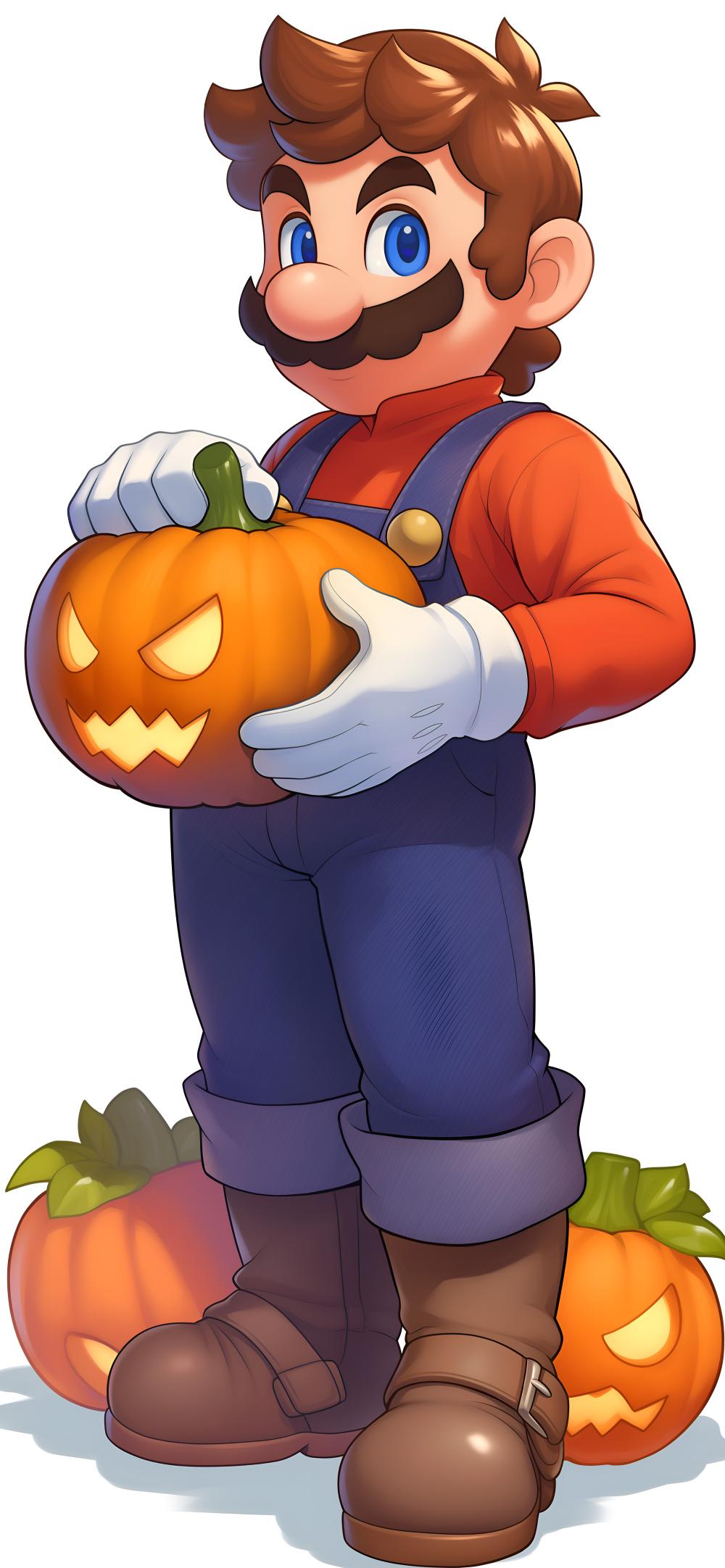 Download Mario With Halloween Jack O Lantern