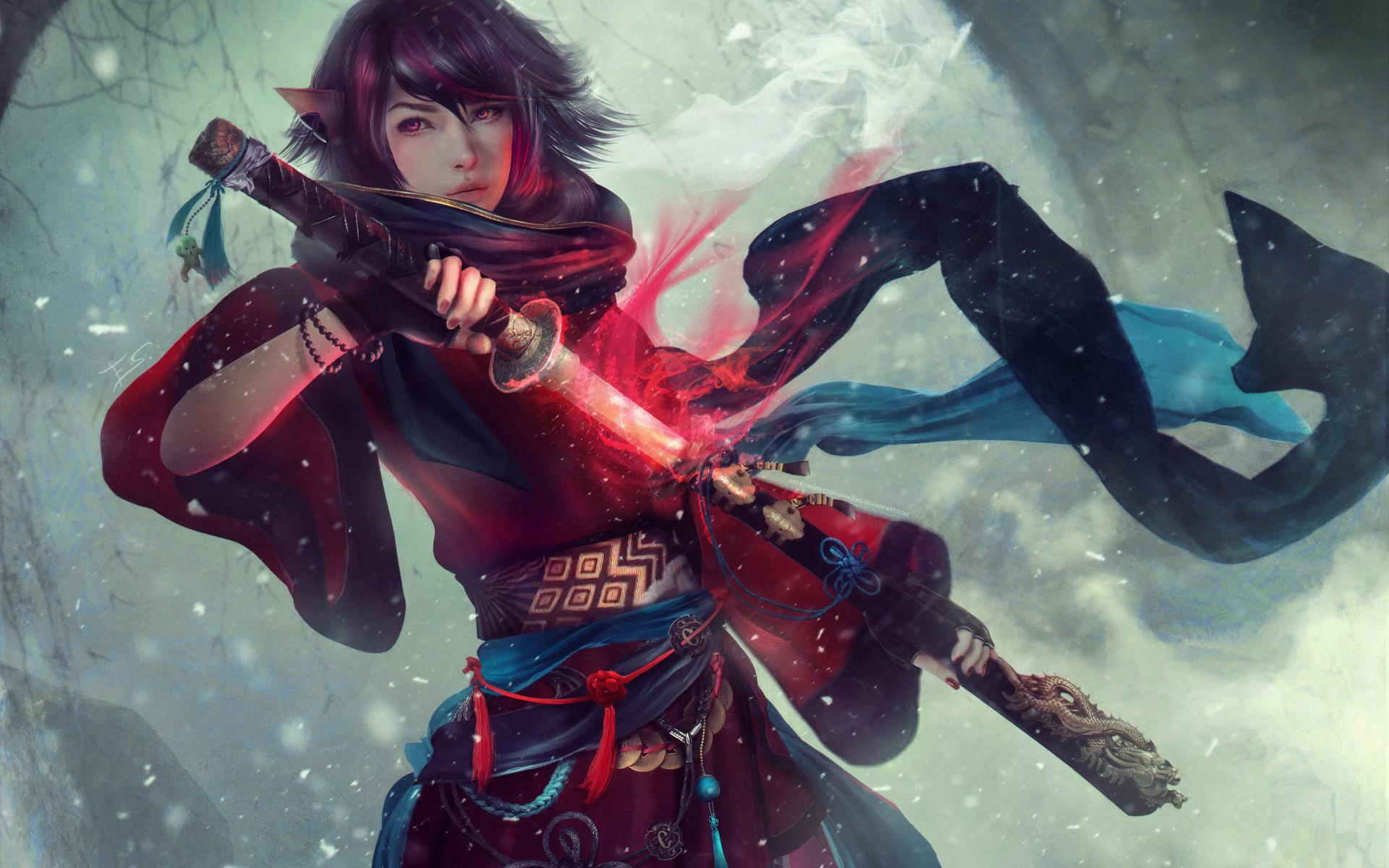 Download women Asian artwork samurai