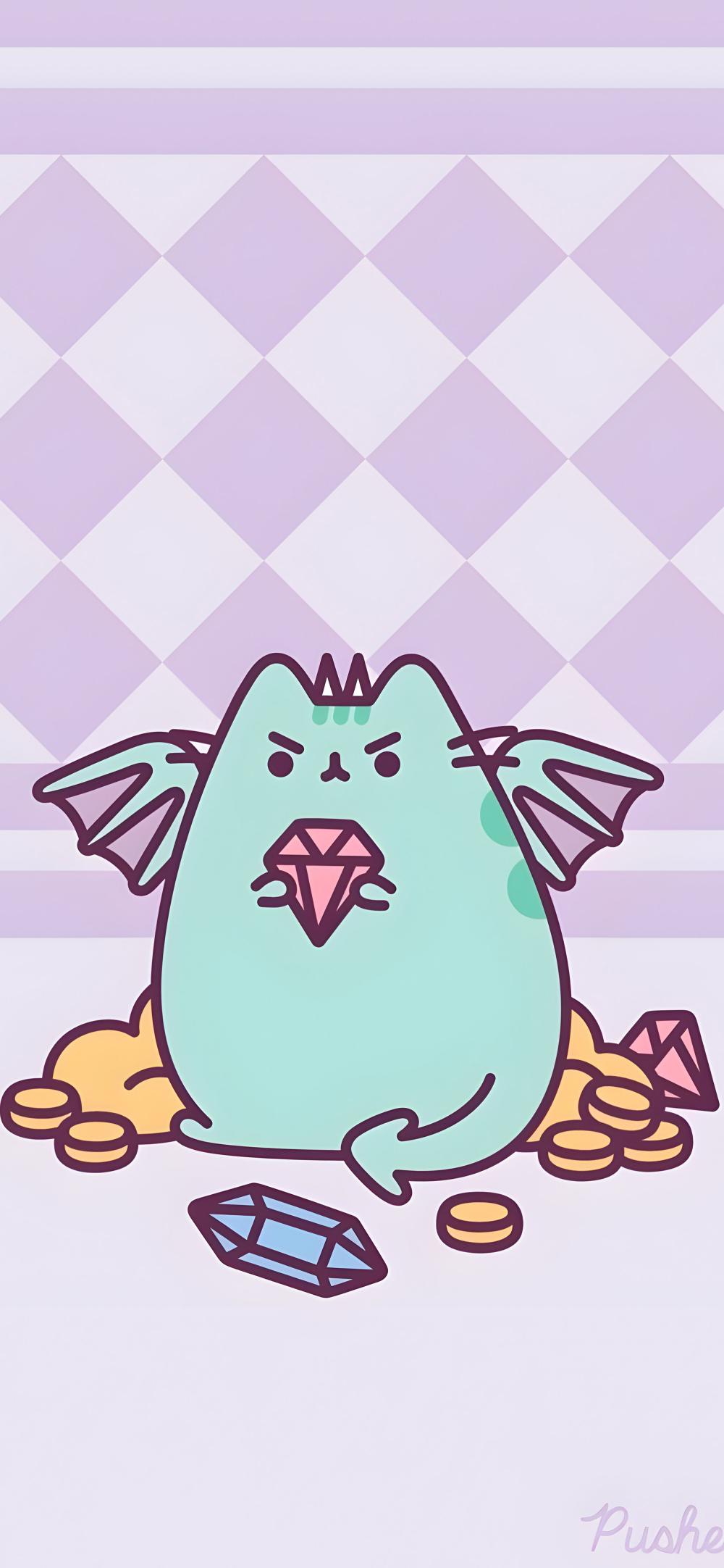 Download Pusheen Dragon Hoarding Jewels Cute