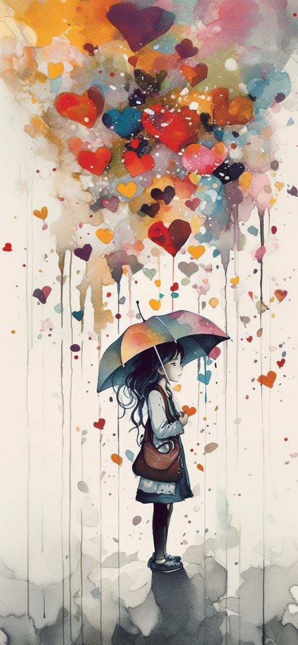 Download Girl With Umbrella Hearts