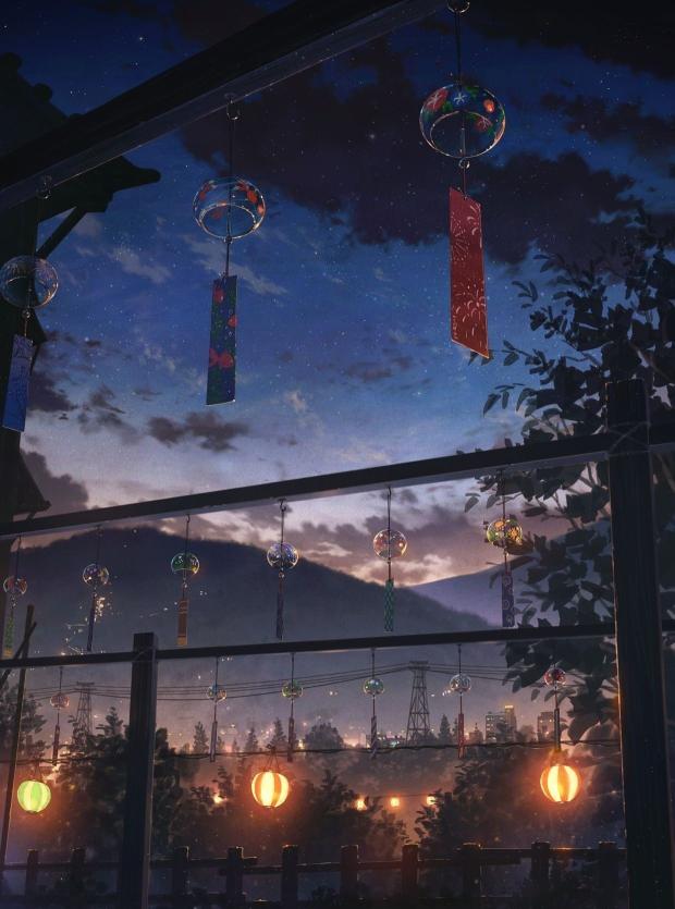 Download anime nature lantern dark