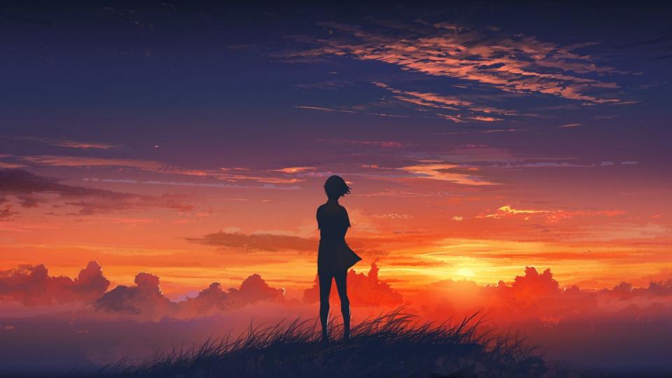 Download anime sunset sunrise silhouette