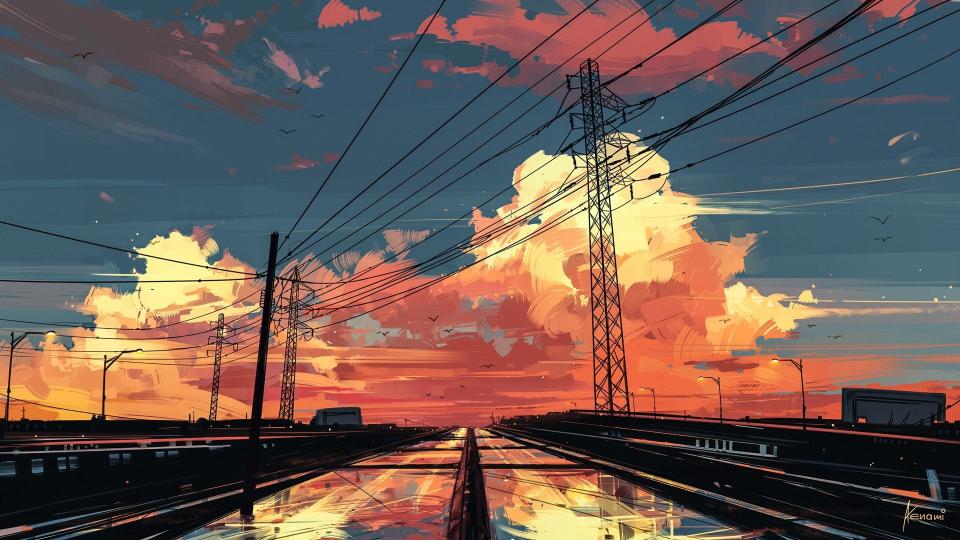 Download anime landscape sunset sky