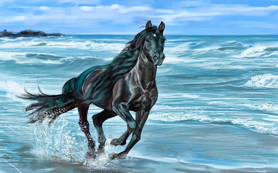 Download running horse Animals Beach