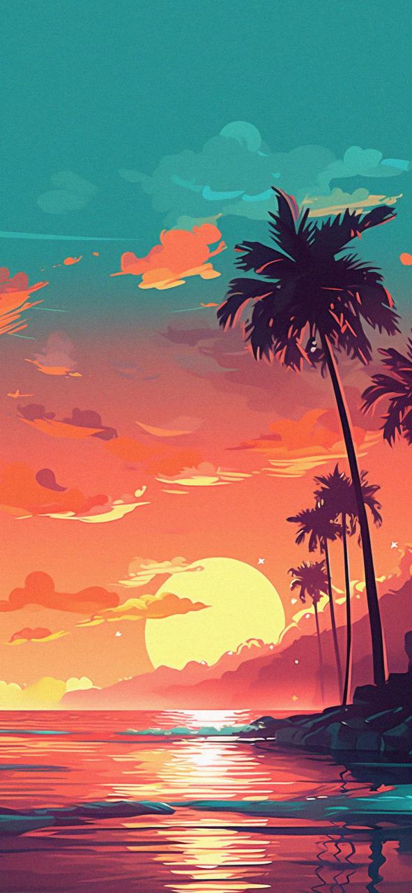 Download Red Sunset Palm Trees Summer