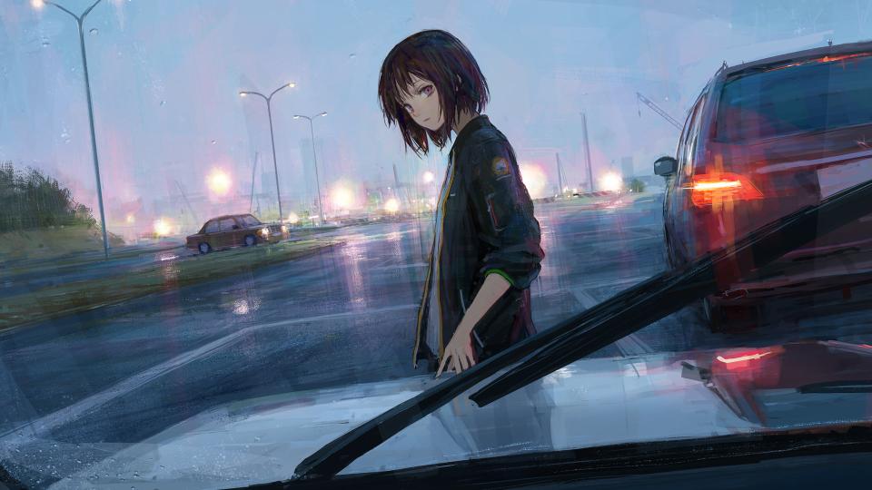 Download car traffic rain anime