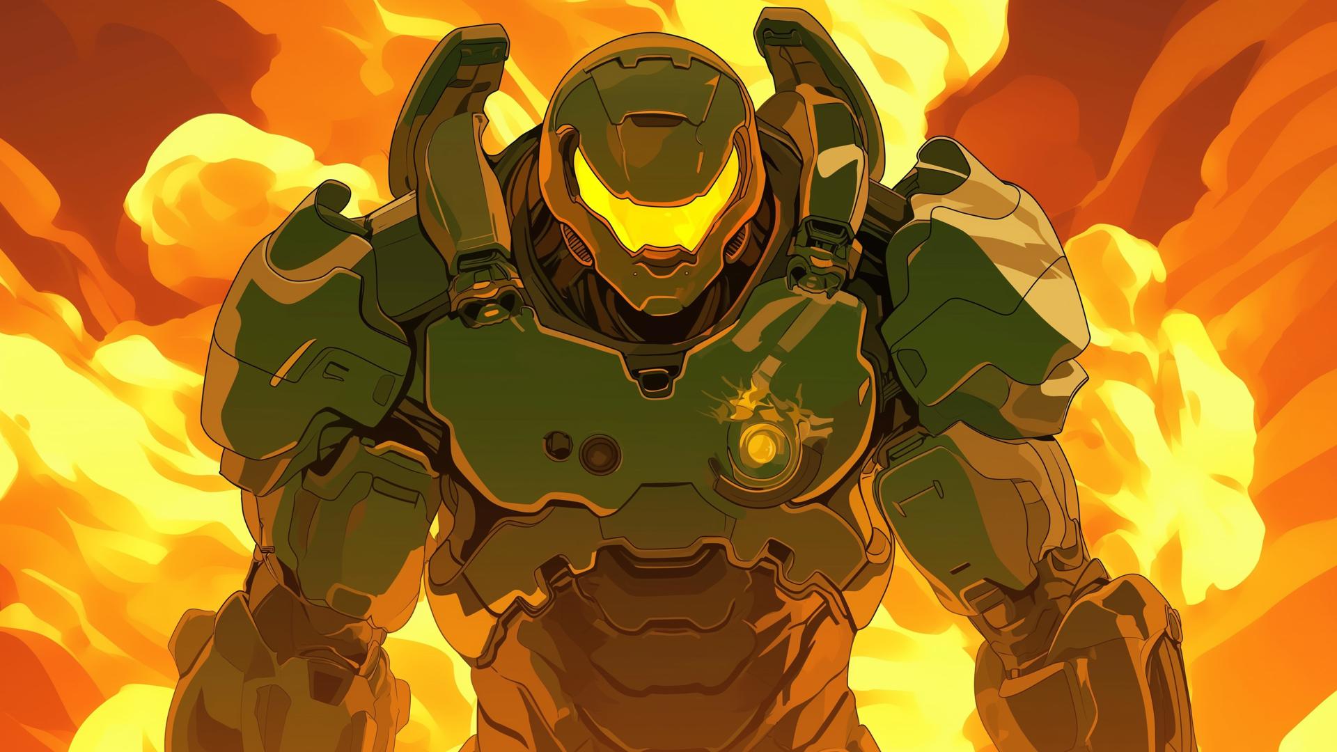 Download Doom Slayer Hell Fire Demon Hunter Desktop