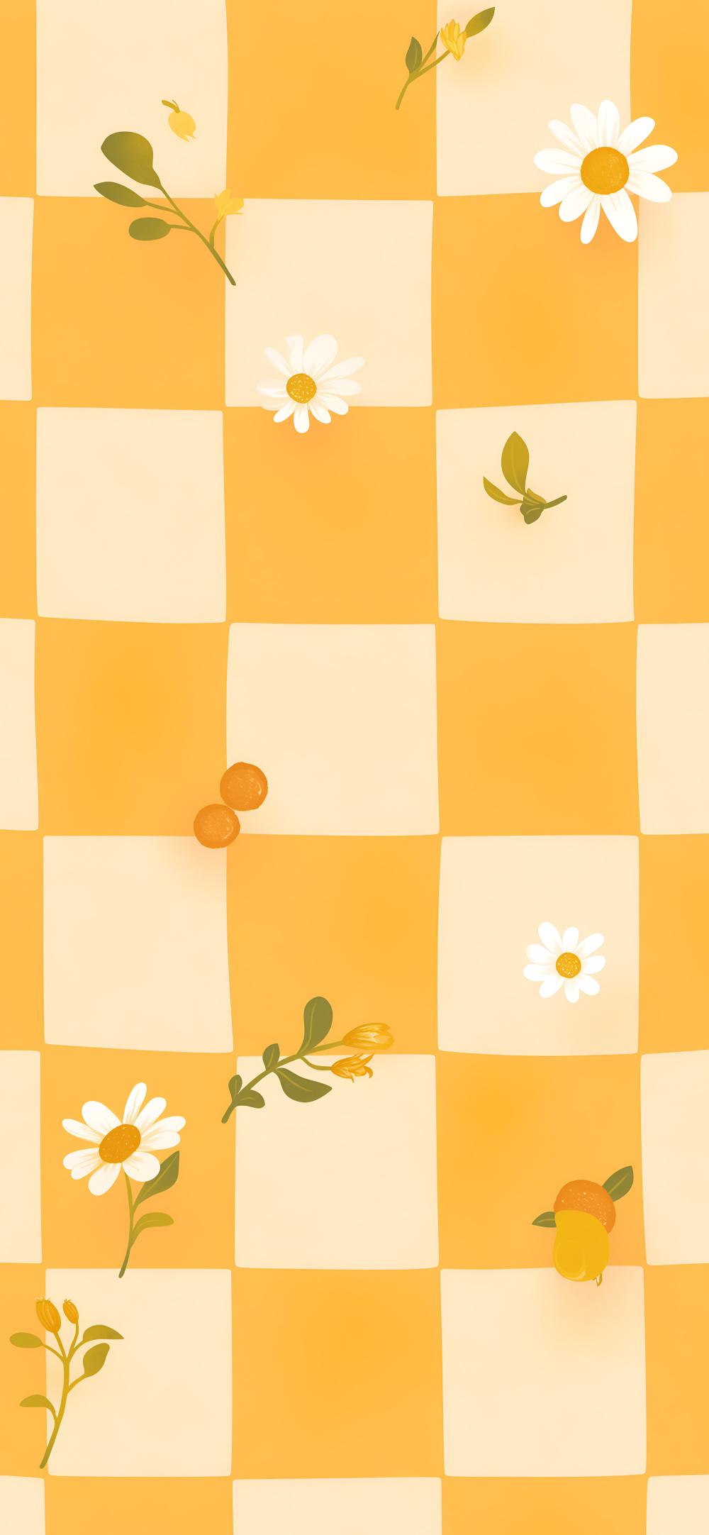 Download Yellow Checkered Preppy Daisies Wallpaper