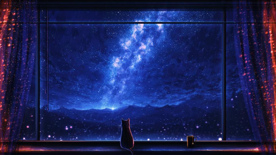 Download Stargazing Cat Light Purple