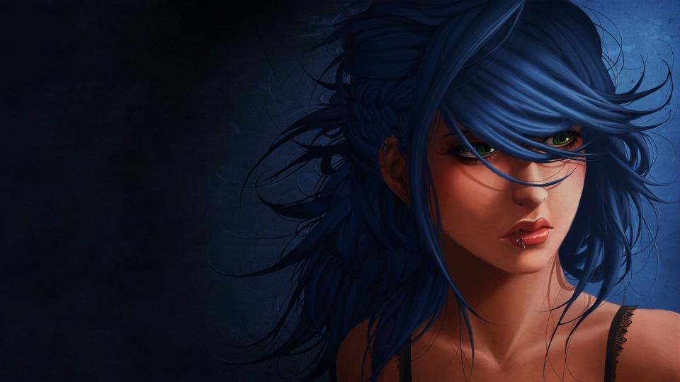 Download blue-haired anime  artwork