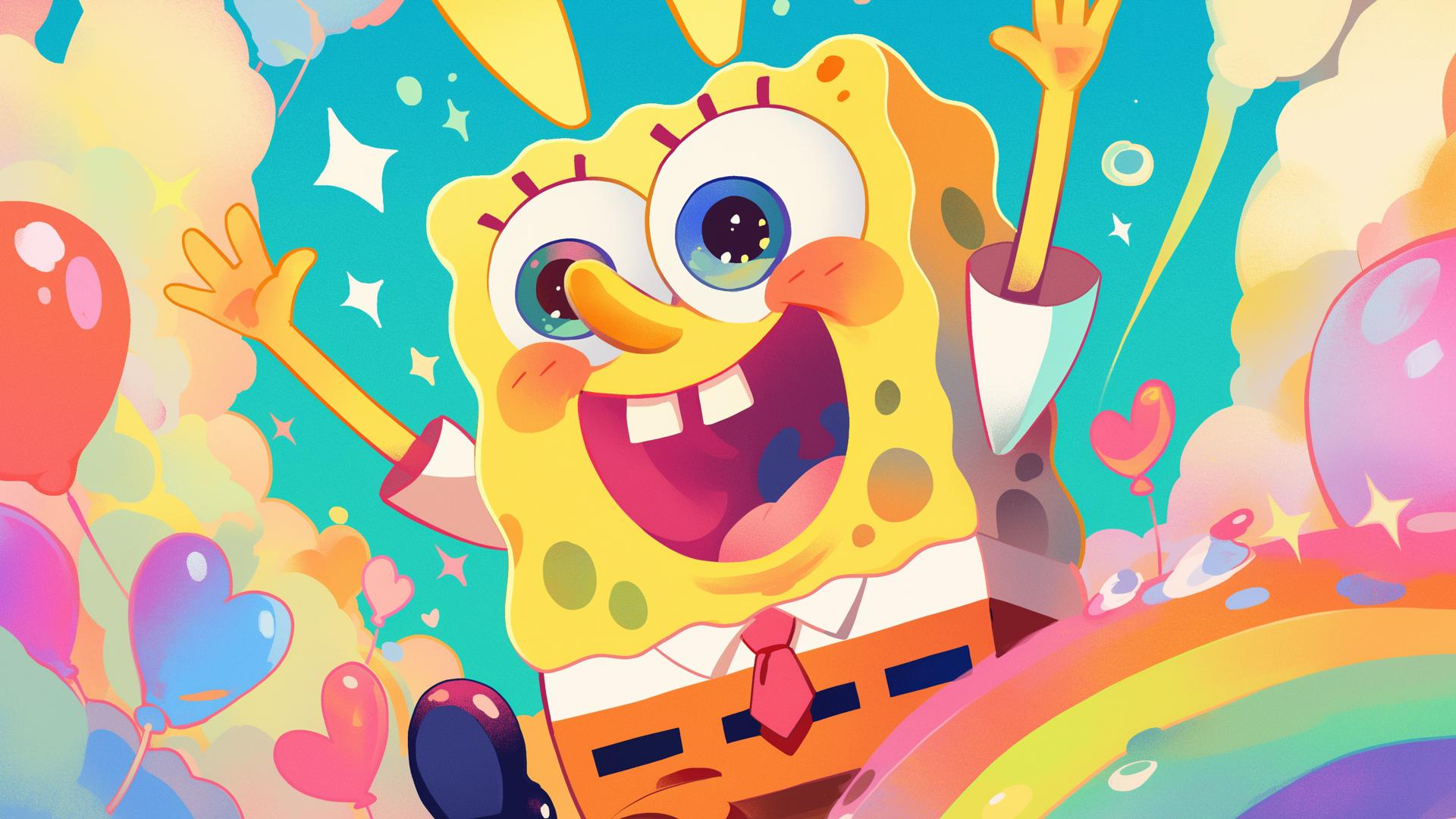 Download Spongebob Squarepants Rainbow Happy Colorful Desktop Wallpaper