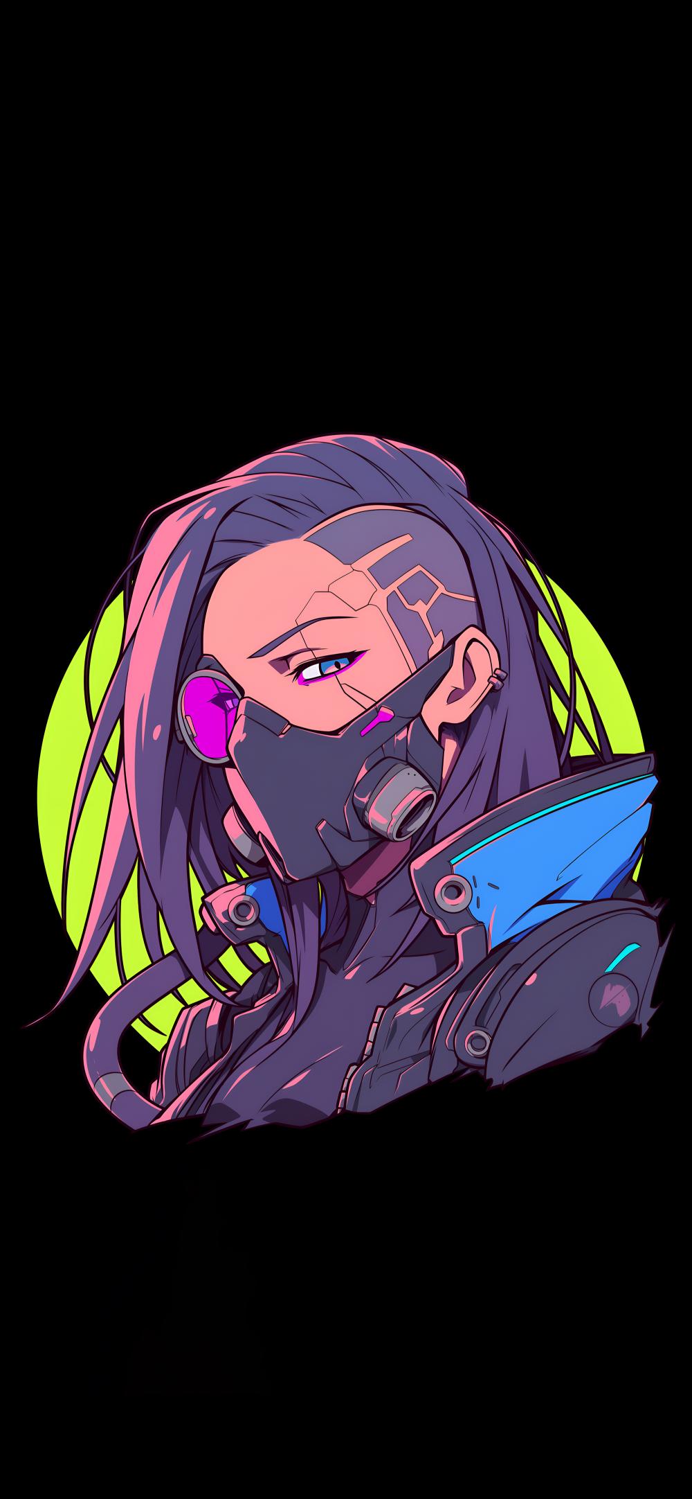 Download Cyberpunk Woman Neon Masked