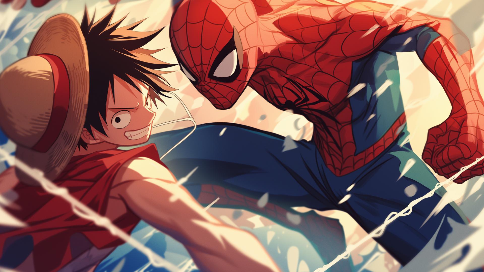 Download One Piece Luffy Spider Man Epic Crossover Desktop Wallpaper