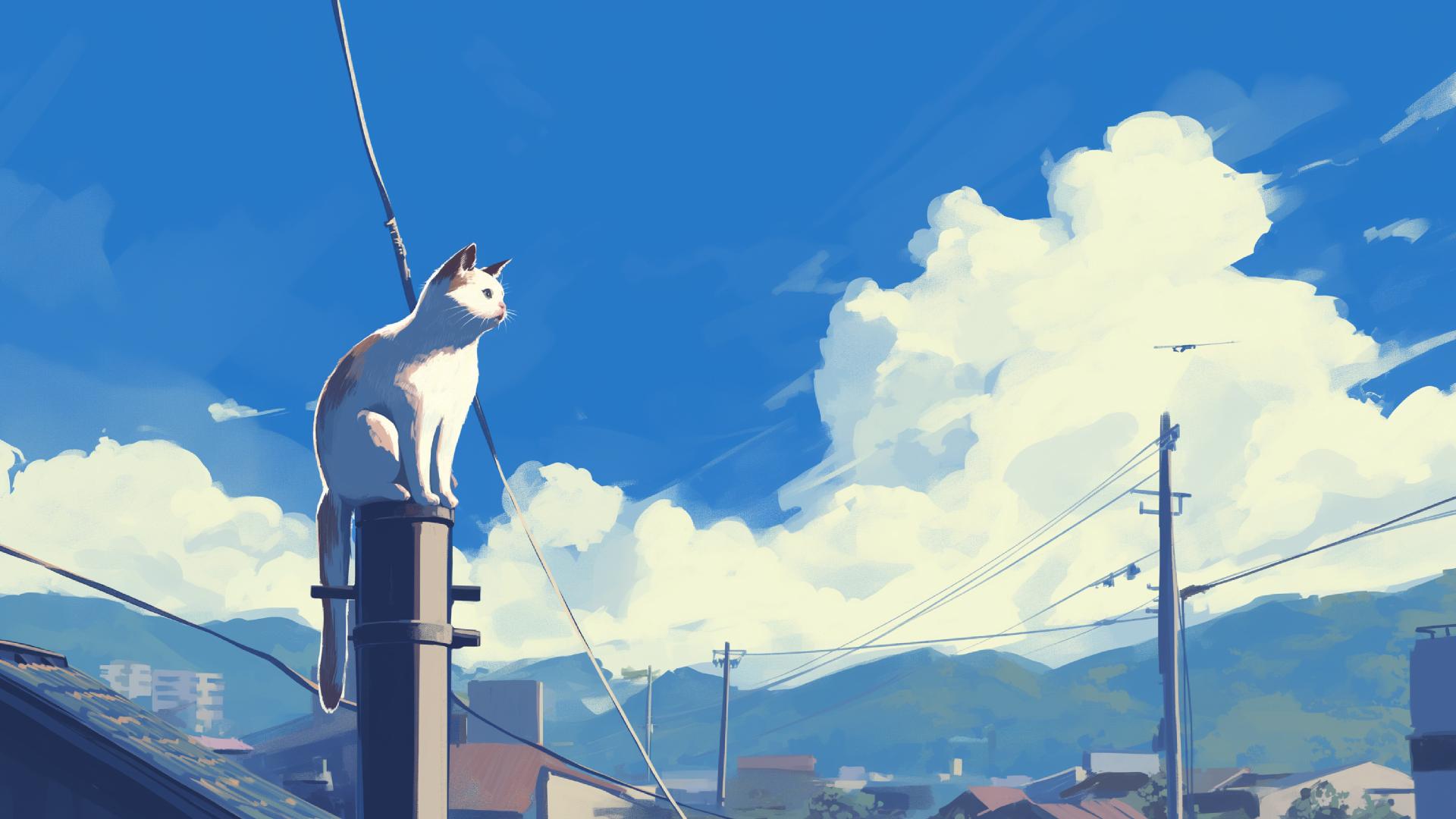 Download Cat On The Roof Sunny Day Desktop Wallpaper