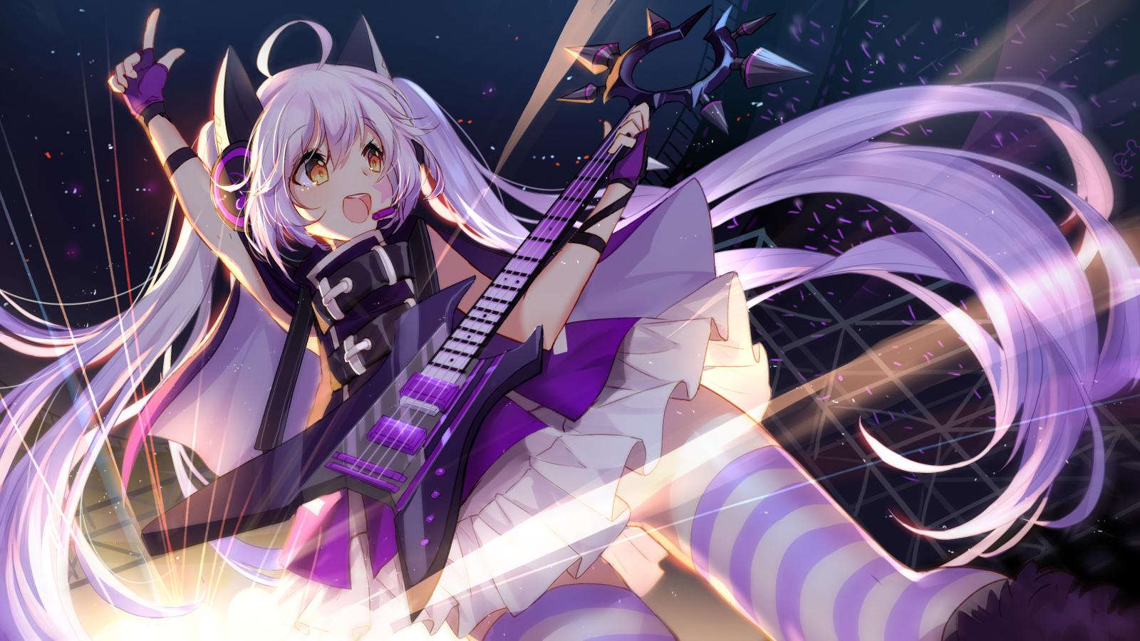 Download White Haired Female Character Playing Guitar