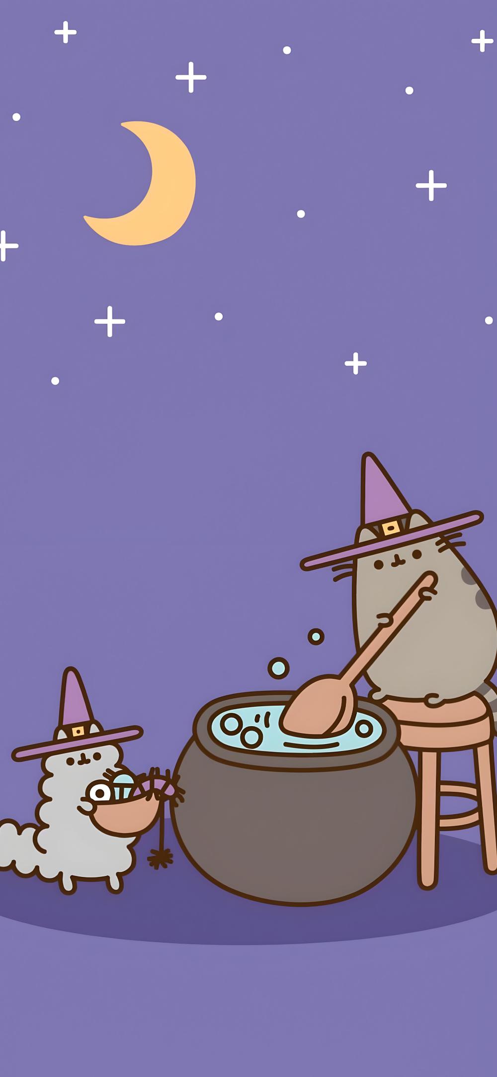 Download Pusheen Witch Halloween Cute Purple