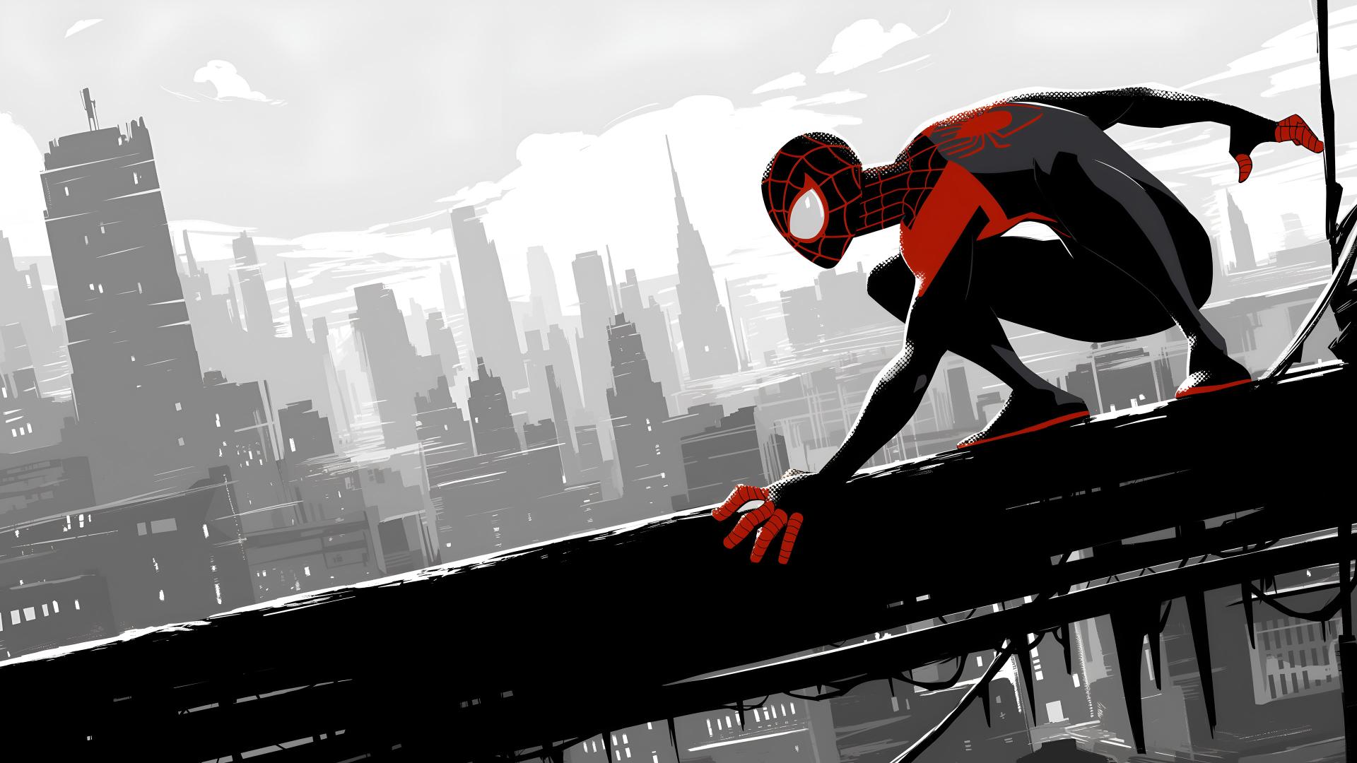 Download Miles Morales Spiderman Black Silhouette City