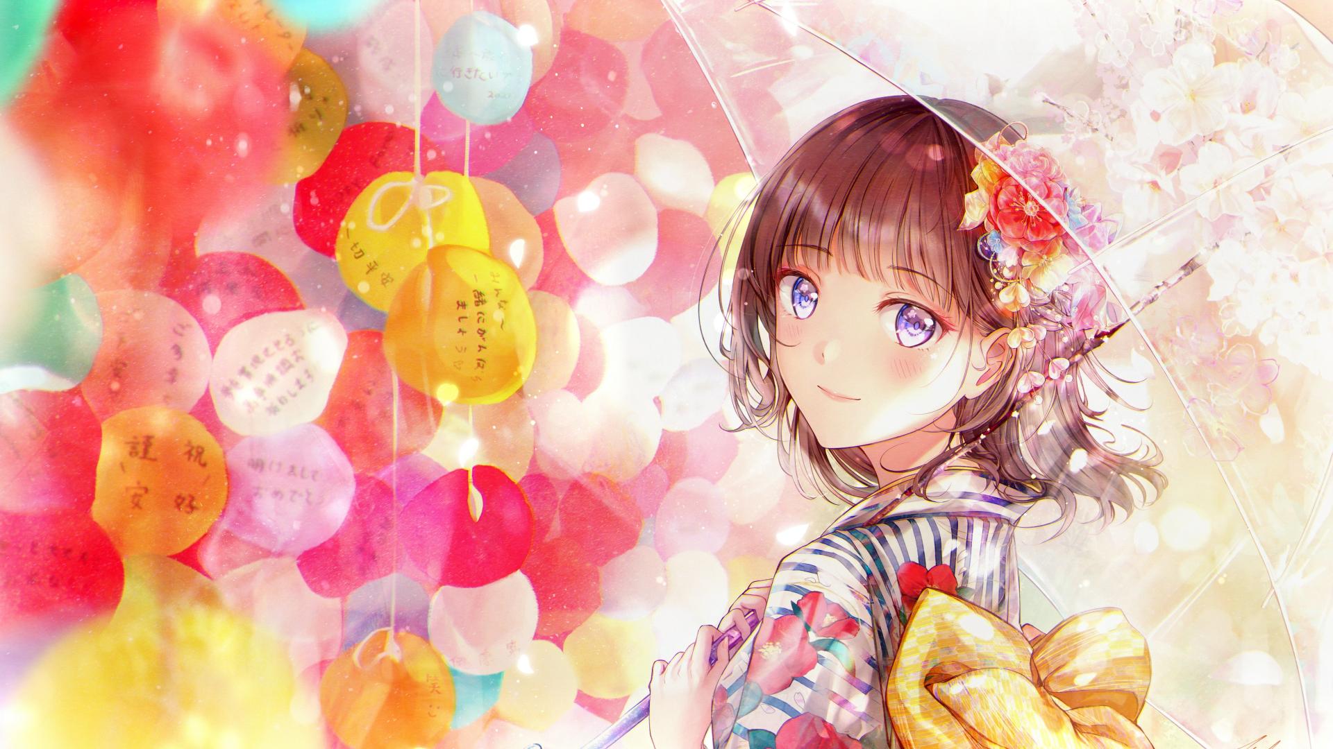 Download Anime girl Colorful background