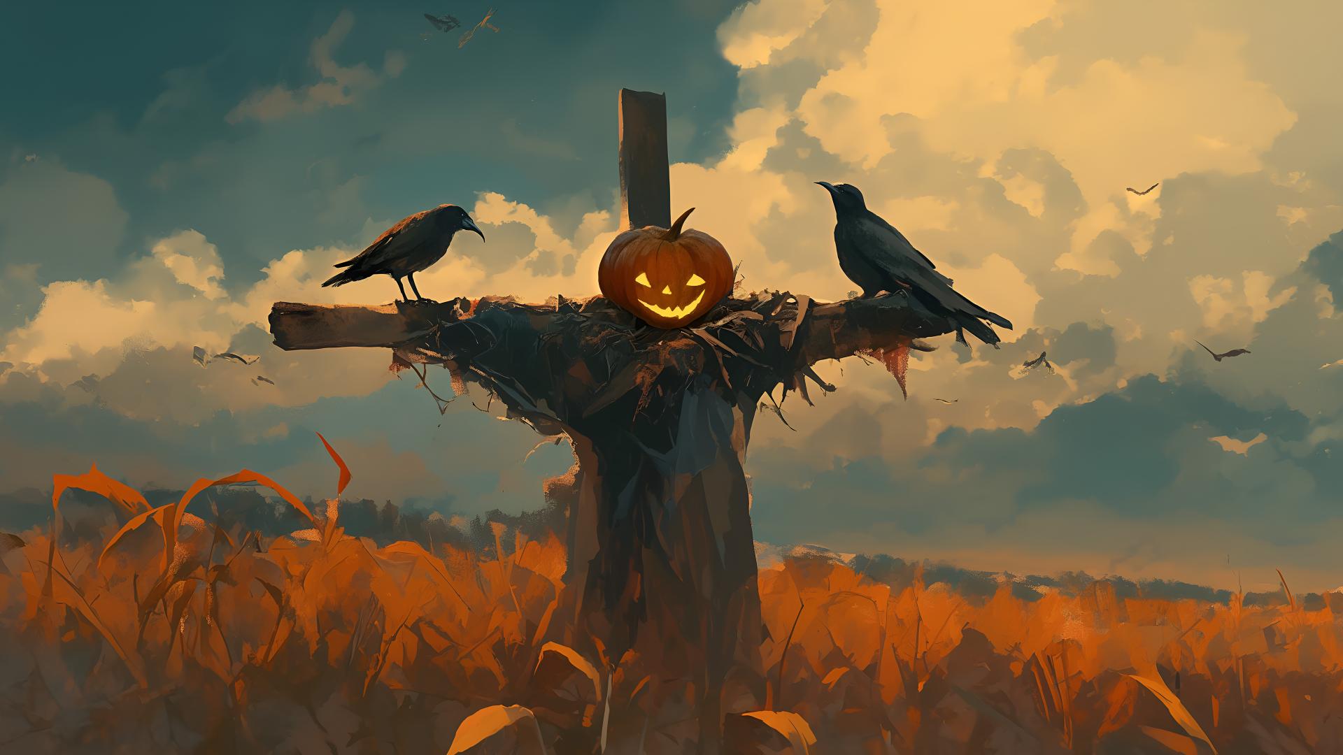 Download Pumpkin Headed Scarecrow Halloween Desktop Wallpaper 4k