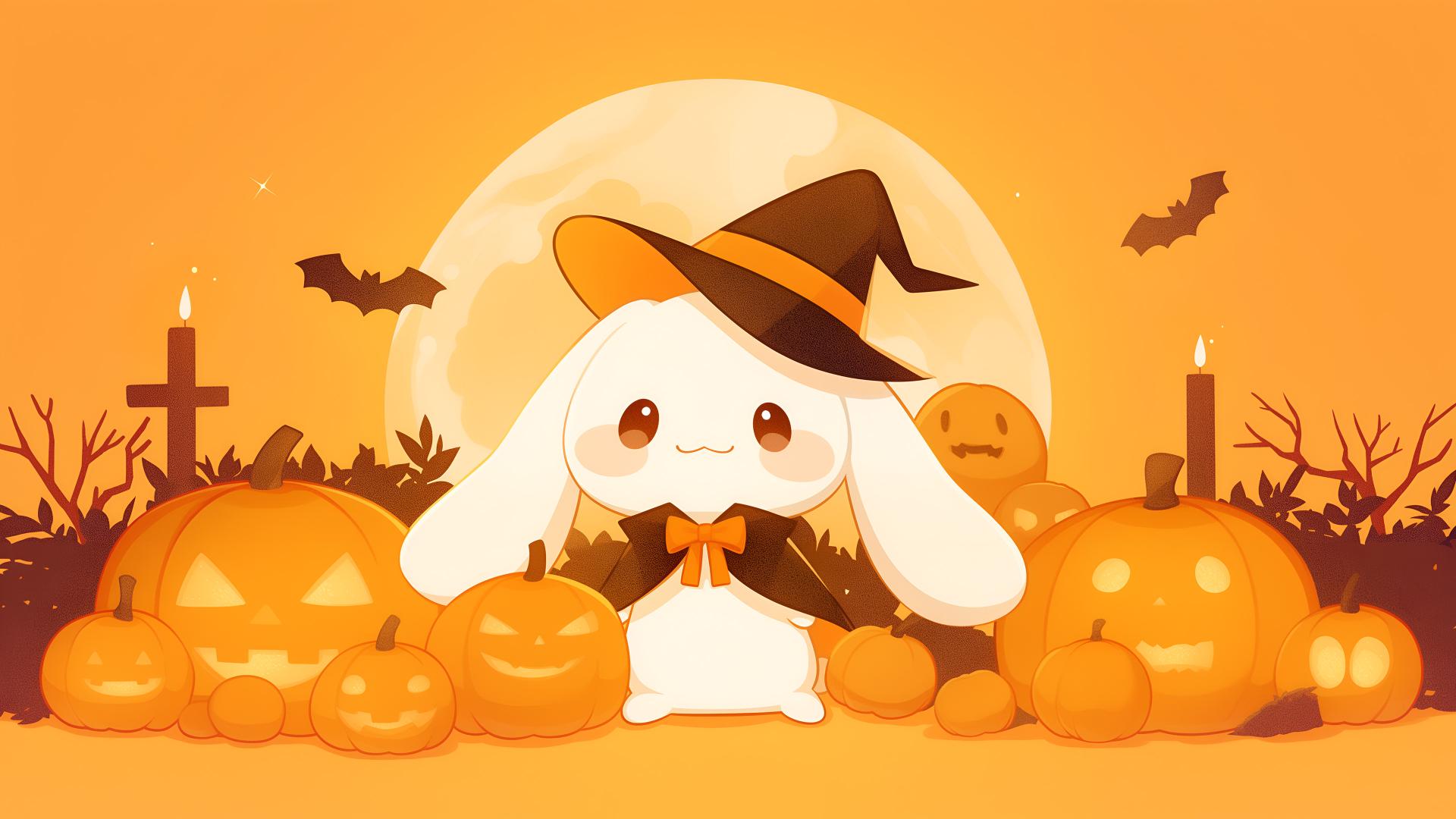 Download Cinnamoroll halloween pumpkins cute desktop wallpaper 4k