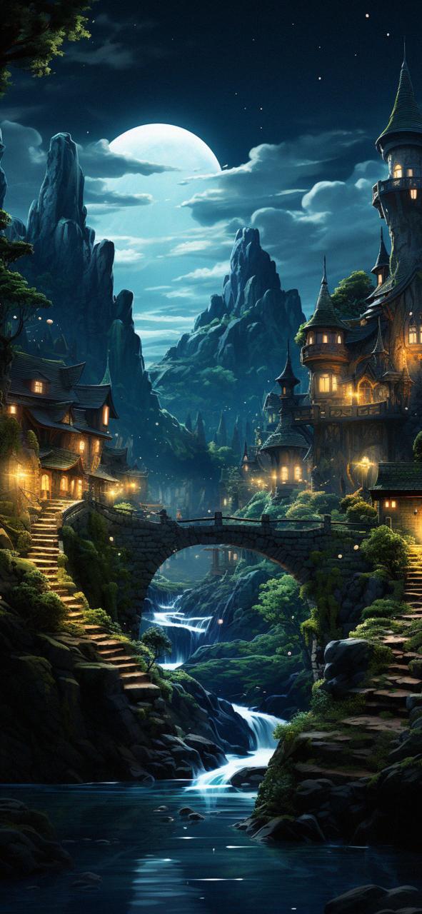 Download Elf Houses River Landscape