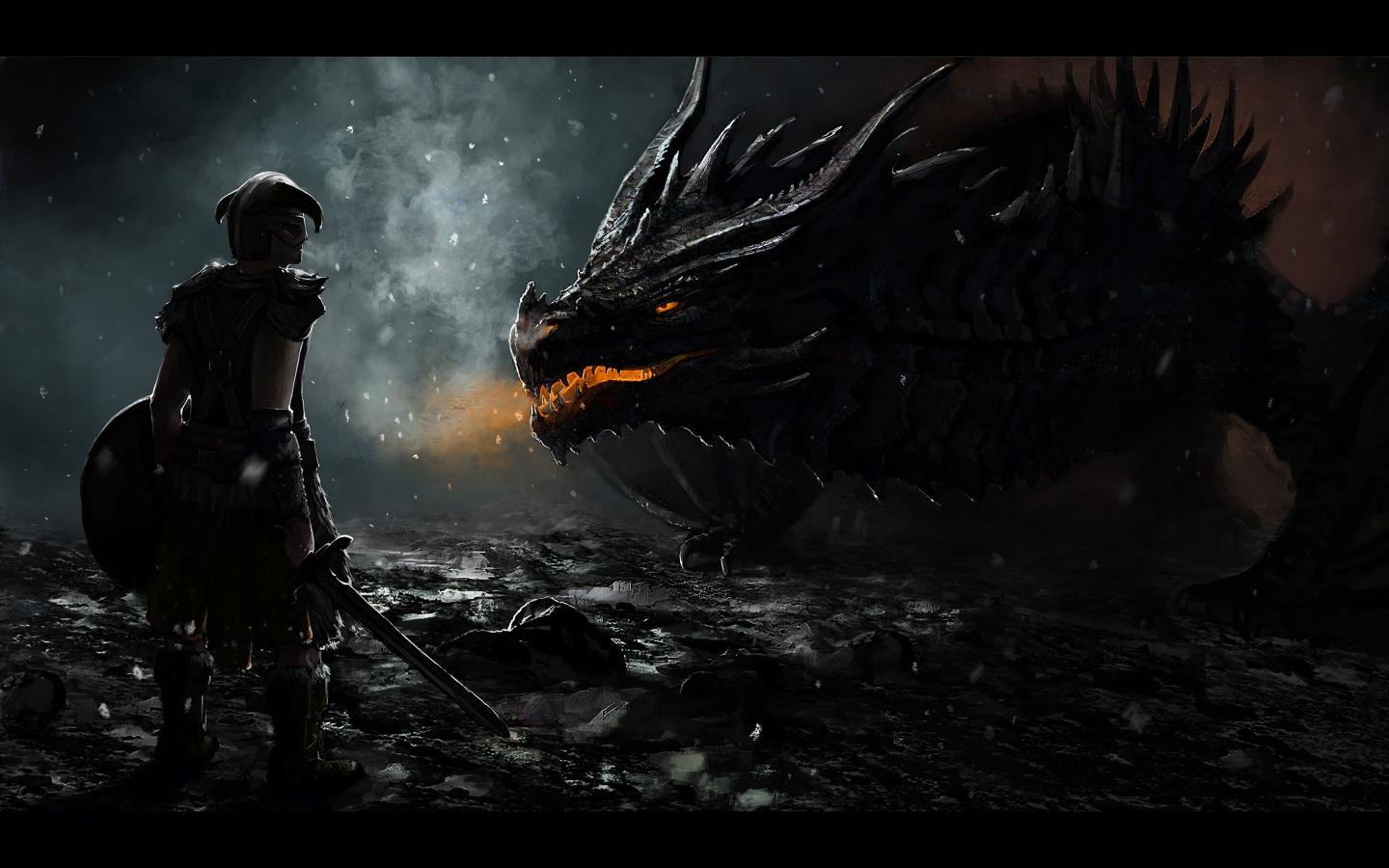 Download person facing black dragon