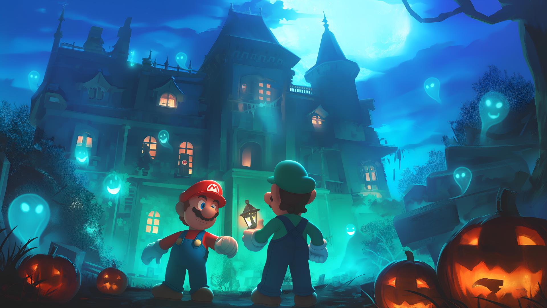 Download Mario Luigi Haunted Mansion Halloween Desktop