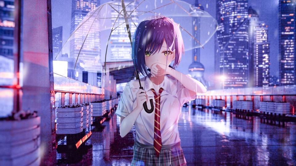 Download rain anime art cry