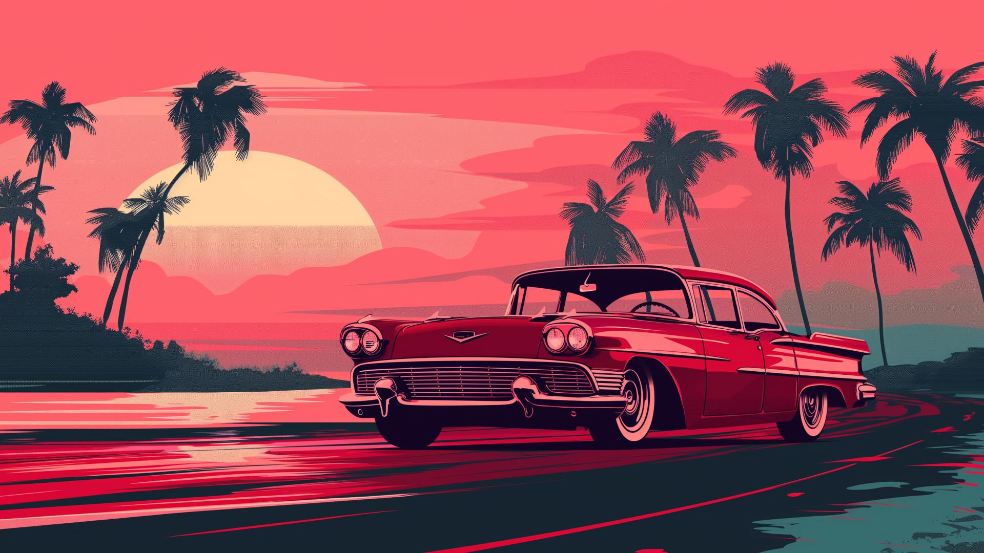 Download Retro Roadster Palm Tree Paradise