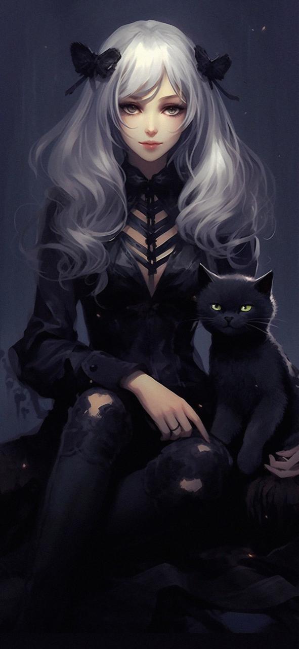 Download Beautiful Girl And Black Cat Anime