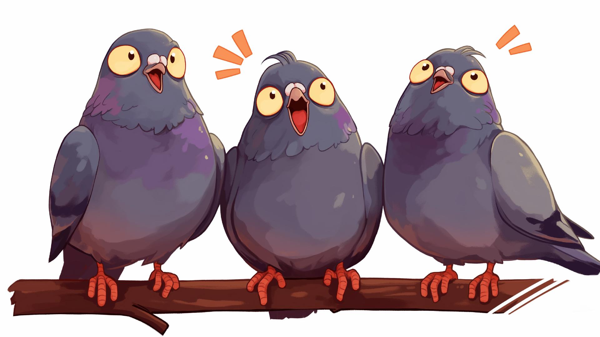 Download Funny Trio Surprised Pigeons Desktop Wallpaper