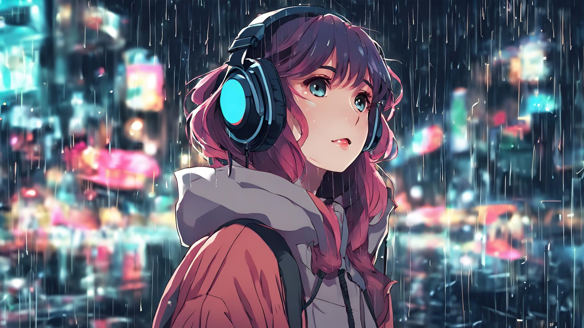 Download Lofi girl Listening music AI art