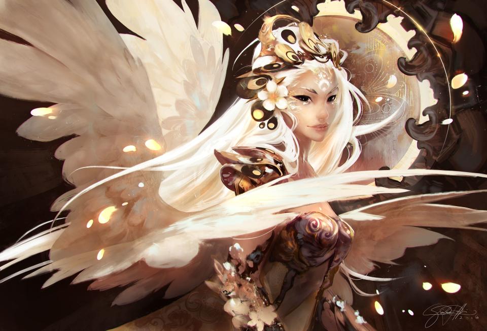 Download White and Gold Angel Painting Wallpaper