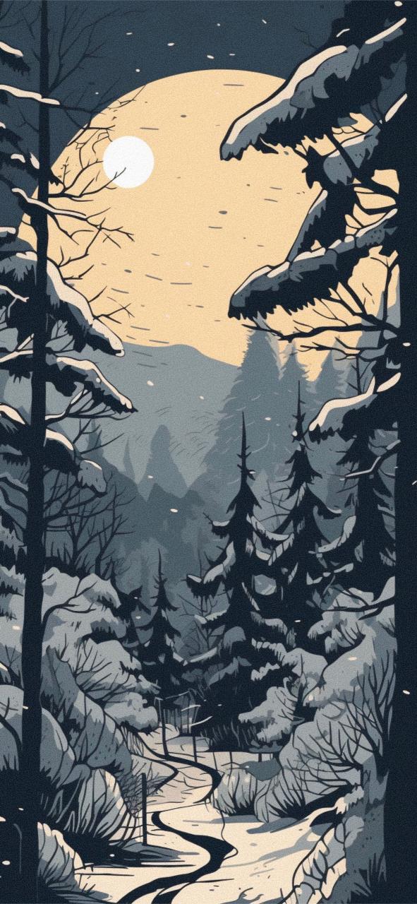 Download Full Moon And Winter Forest