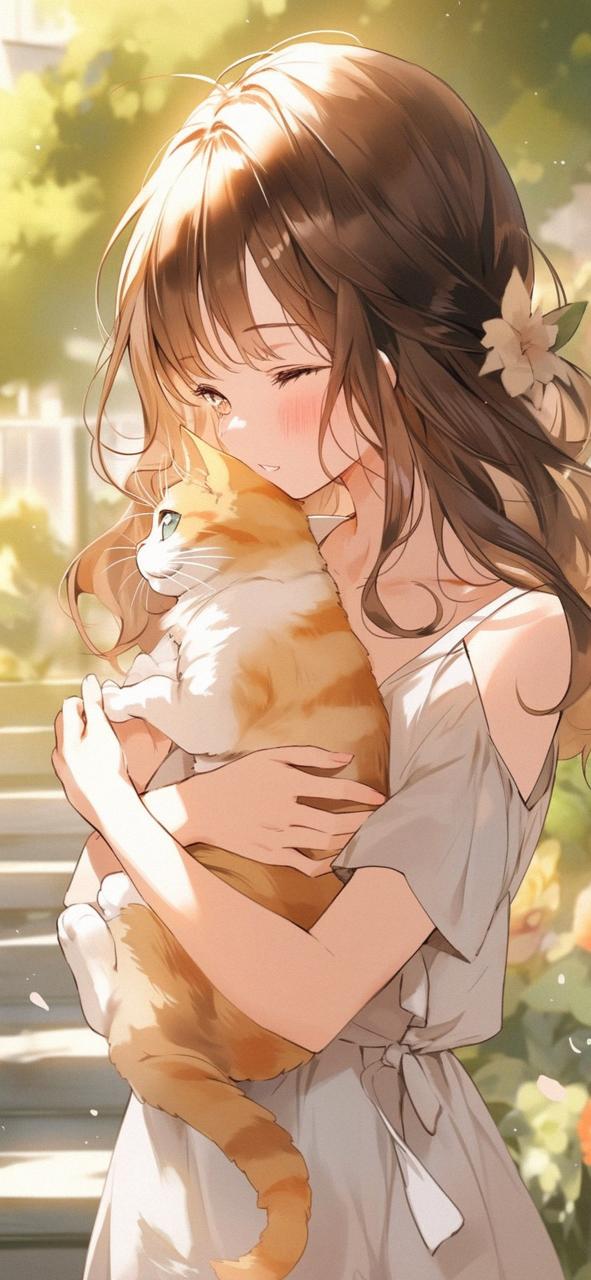 Download Cute Anime Girl With Cat