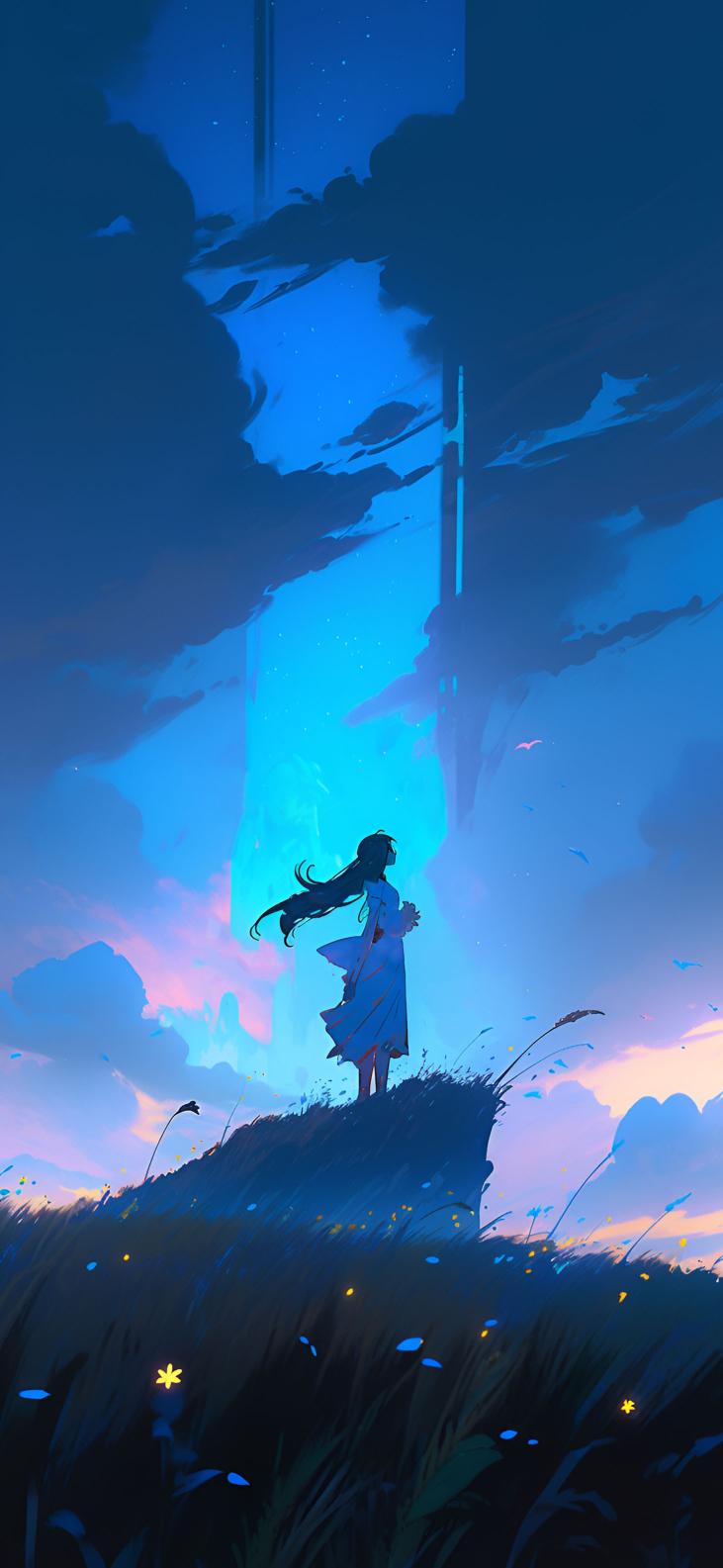 Download Enchanting Sky With Girl On Hill