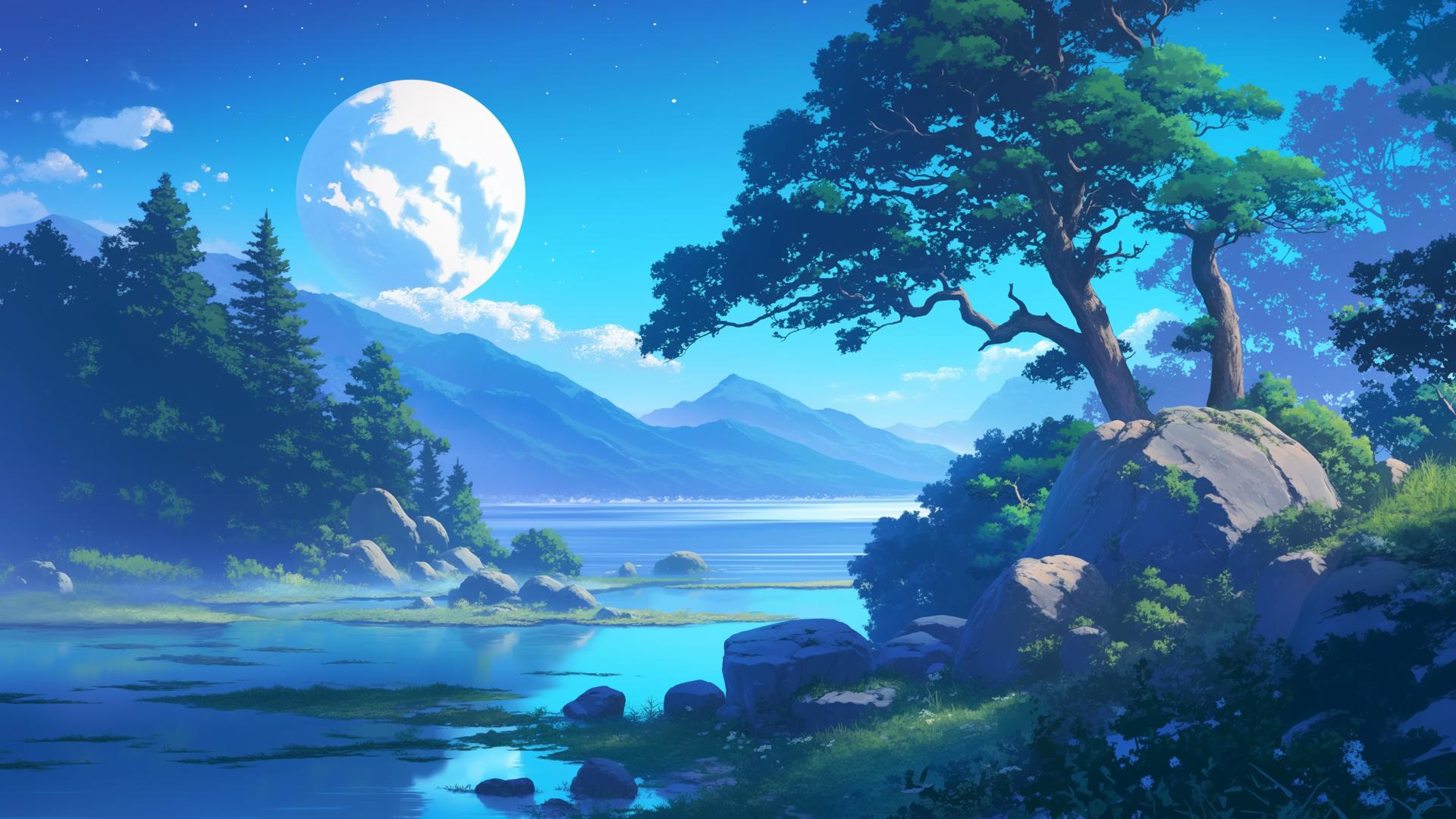 Download Tranquil Moonlit Landscape