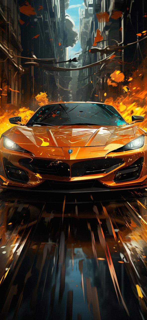 Download Orange Supercar On Fire Art