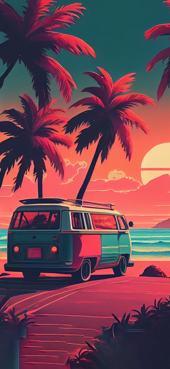 Download Microbus On The Beach Summer Aesthetic